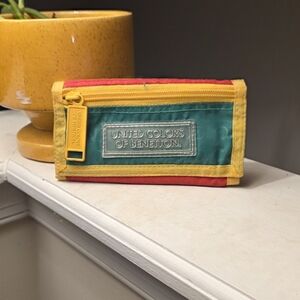 United Colors Of Benetton Red, Yellow & Teal Nylon Zip Wallet